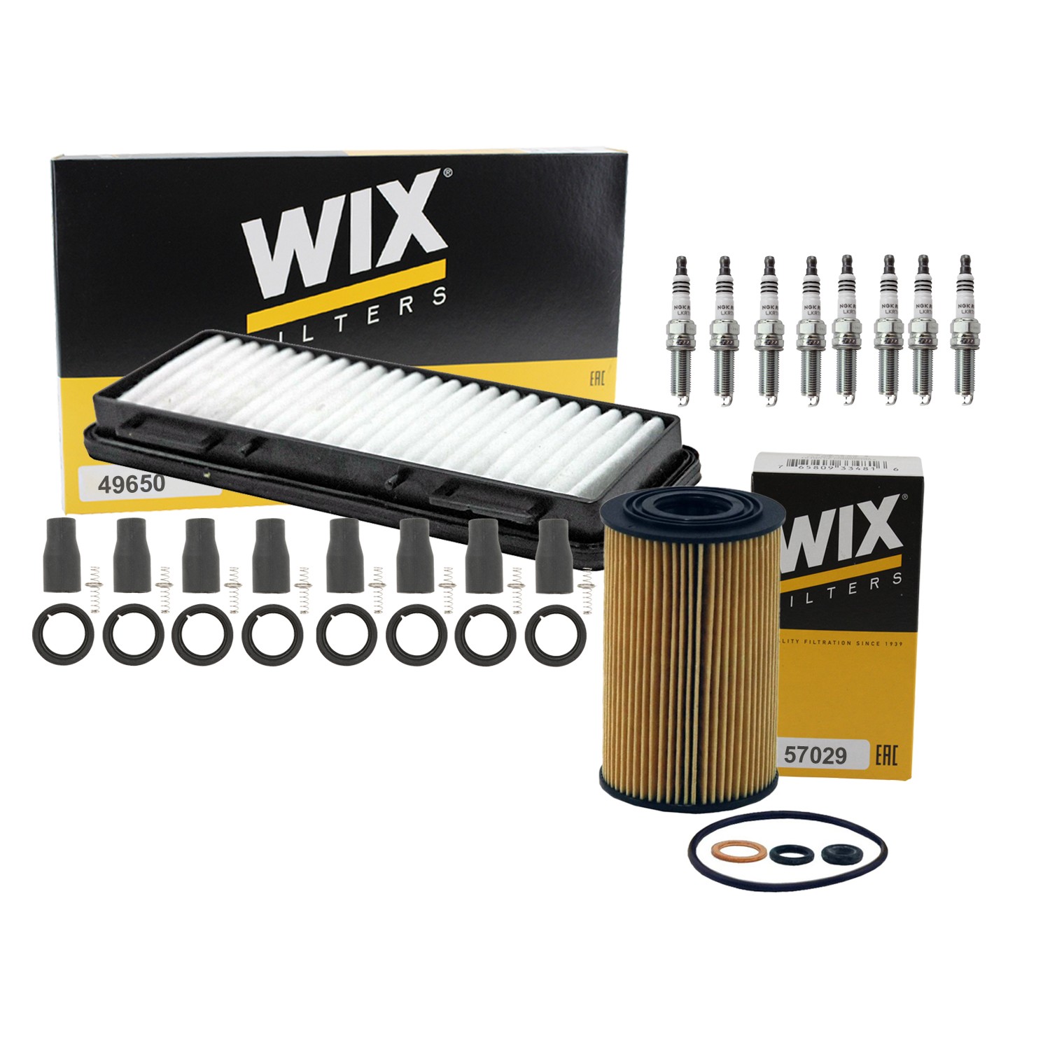 Wix Tune Up Kit NGK 8 Spark Plugs  Coil Boots Kit for Equus Genesis K900 5L V8