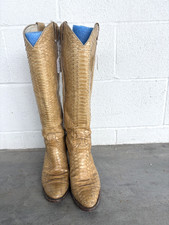 Vintage 70s Honey Beige Snakeskin Western Cow...