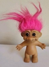 VTG Russ Collectibles Pink Hair Troll Doll 4" Tall Brown Eyes