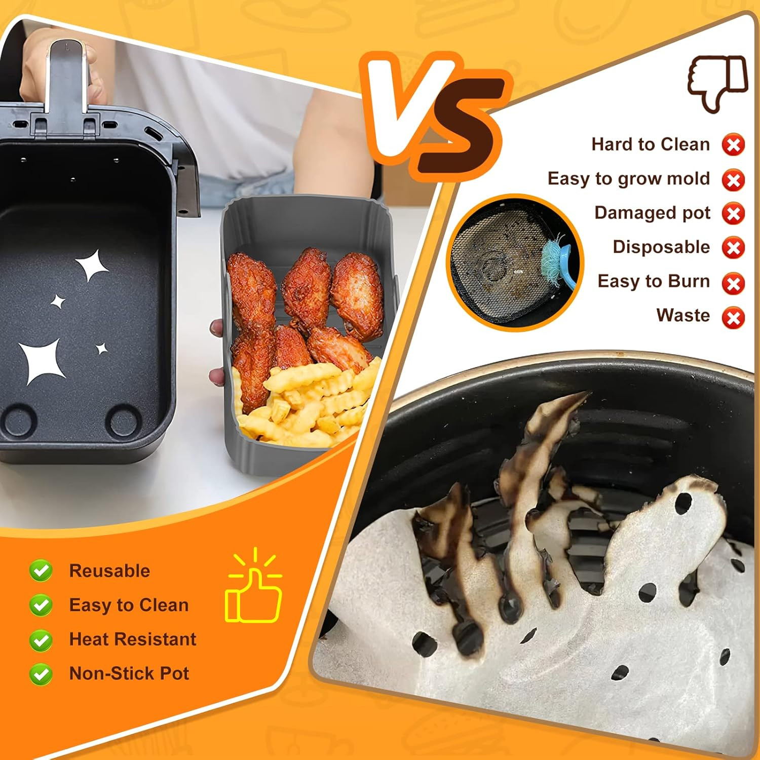 3 Pezzo Cestino per Friggitrice ad Aria in Silicone Accessori per