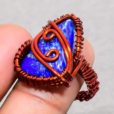 Lapis lazuli Gemstone Handmade Antique Wire Wrap Copper Jewelry Ring 6.5" PG 825