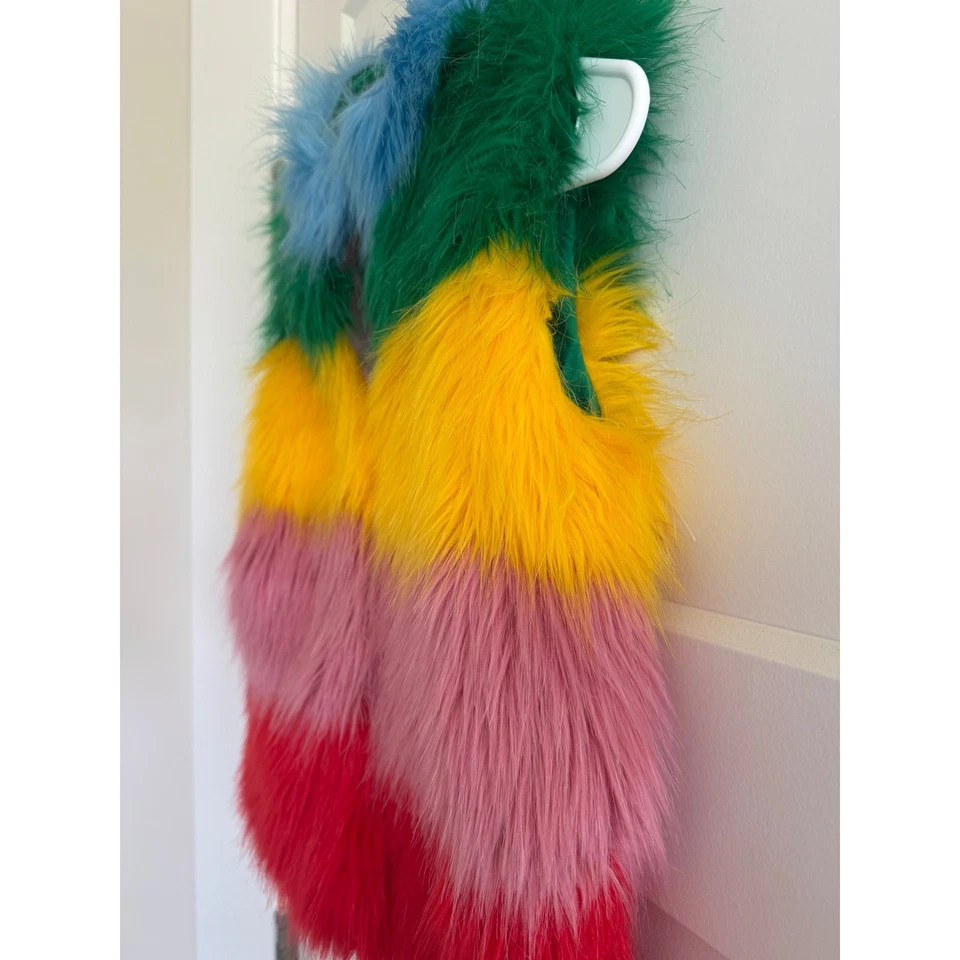 Chaleco de piel sintética colorido mini piso niños niñas arco iris rayas divertido moda Foto 2 de 4
