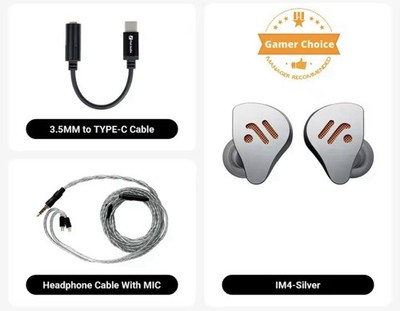Hifi Kabelgebundene Kopfhörer Dynamische Treiber IEM Kopfhörer Musik Gaming Ohrhörer Silber