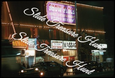Show Place Adult Entertainment Strip Club Sign 35mm Slide 1970s Kodachrome Cars