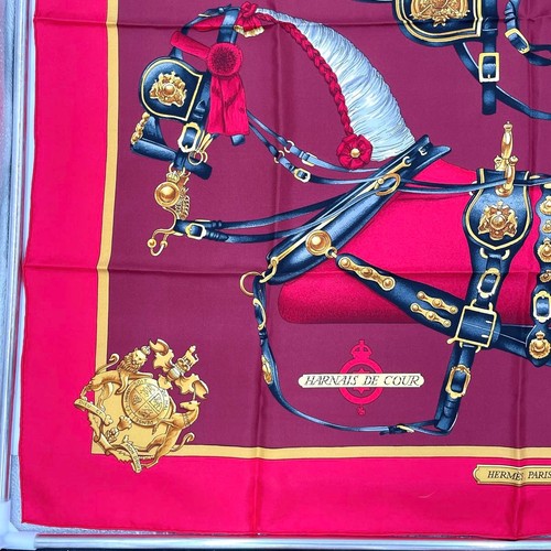 HERMES Bufanda de Seda Harnais de Cour 90cm Rojo Elegante Accesorio de Moda - Imagen 5 de 10