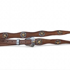 Vintage Western Cowboy Gold Star Conchos Scalloped Genuine Leather Belt