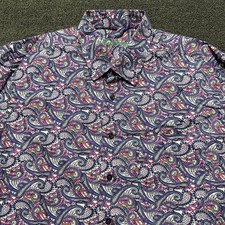 Alan Flusser Shirt Mens L Purple Paisley Cotton Long Sleeve Button Up