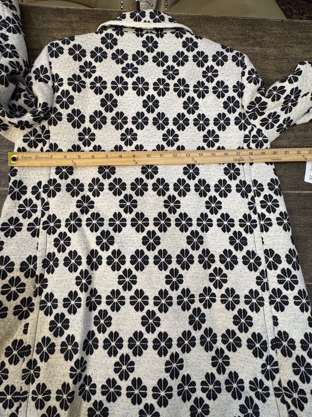 Kate Spade Spade Tweed Coat in a black and cream cotton-blend jacquard fabric thumbnail 10