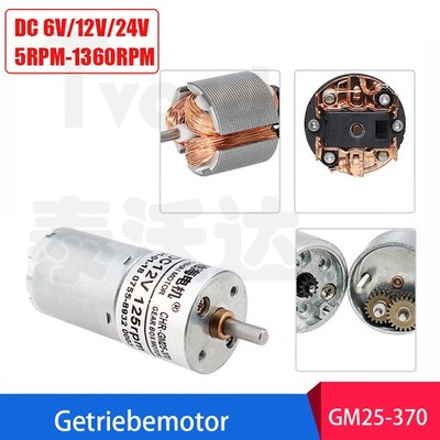 5RPM-1360RPM Getriebemotor 6V 12V 24V DC Langsamläufer Elektromotor GM25-370