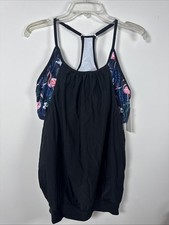 Holipick Flamingo Tankini Swimsuit Blouse Top Womens 16W Black Blue Floral Nice