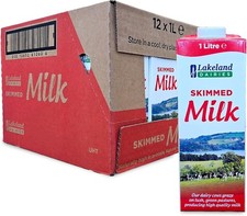 Lakeland Dairies Skimmed UHT Long Life Milk 1L Pack of 12 Cartons Bulk Supply