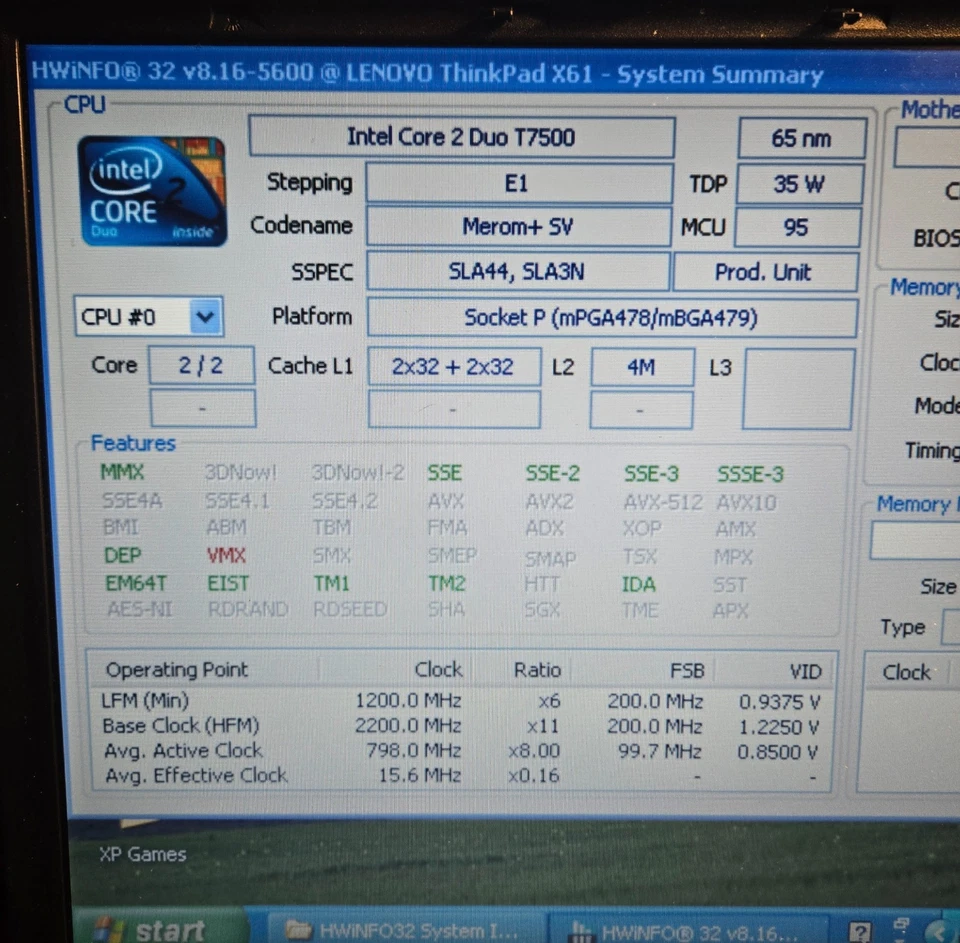 Lenovo ThinkPad X61 Intel T7500 12" X6 UltraBase 4GB RAM 120GB SSD Win XP Pro - Image 4 of 4