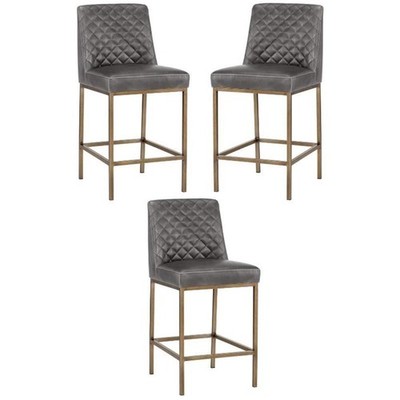 Home Square Leighland 26'' Faux Leather Counter Stool in Gray - Set of 3