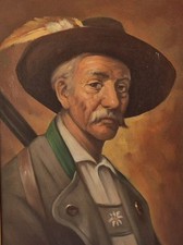 Altes orig. Ölgemälde Schmitz Kaiser (1926) Jäger mit Gewehr