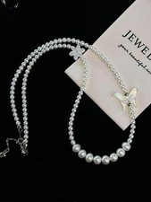 S925 Sterling 3-6mm Gradient Butterfly and Flower Freshwater Pearl Necklace