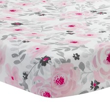 Bedtime Originals Blossom Pink/Gray Watercolor Floral Baby Fitted Crib Sheet