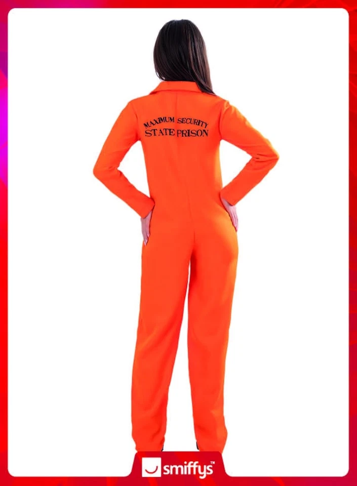 Disfraz de prisionero escapado Smiffys para mujer, mono naranja brillante vestido elegante O Foto 3 de 4