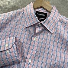 Bonobos Stretch Mens Shirt Size 16.5-33 Pink checkered Long Sleeve Slim Fit