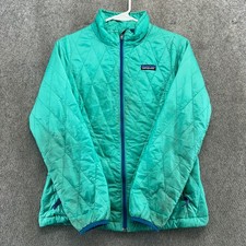 Patagonia Jacket Girls L Green Full Zip Logo Pockets Primaloft Nano Puffer