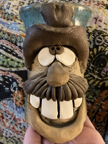 Studio Art Pottery Ugly Face Mug signed ROBERT KARLINSEY