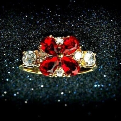New 2Ct Pear Lab Created Garnet Women Wedding Ring 14k Yellow Gold Plated Silver