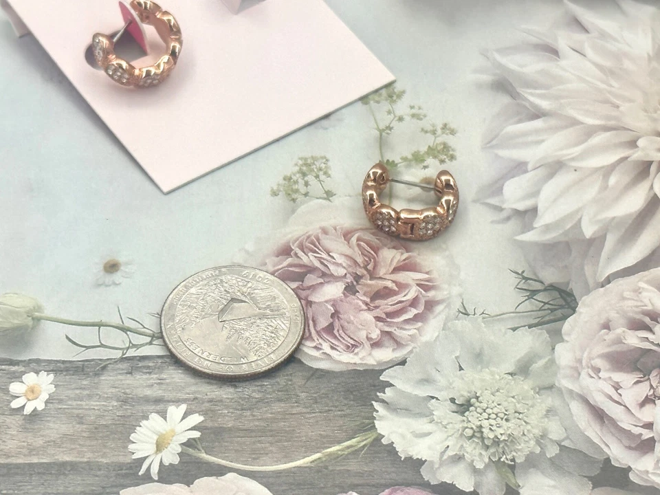 Kate Spade New York Rose Gold Gatsby Hoop Crystal Huggies Earrings - Image 2 of 3