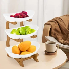 Three-Tier Bamboo Wood Fruit Bowl Stand for Snacks and Desserts