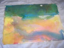 Original Watercolor By Peg Humphreys, Abstract Distant Ocean at Night 22"x 16"