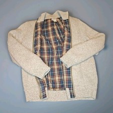LL Bean Men's Lined Full Zip Lamb's Wool Sweater Medium Regular Loose Fit