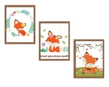 Printed Nursery Art Print Set of 3 Baby Autumn Fox , Nursery Wall Art Unframed