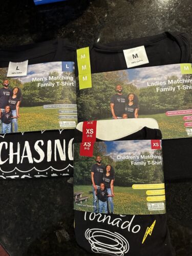 Family of 3 Chasing Storms Tornado Black  T-Shirts -Men’s L - Women’s M Child XS - Picture 1 of 4