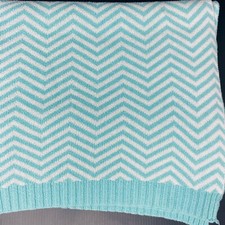 Blue and White Chevron Baby Blanket Cotton Sweater Knit Zig Zag Lovey Aqua Teal