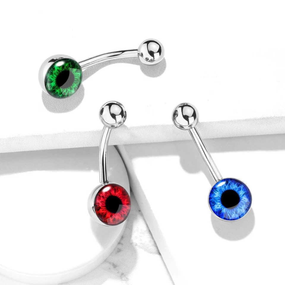 3 - Anillos para ombligo de acero quirúrgico 316L con incrustaciones de globo ocular 14 Ga 3/8" anillo B588 Foto 2 de 3