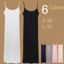 Stretchy Bandage Fitted Basic Extra Long Spaghetti Strap Cami Tank Slip Dress