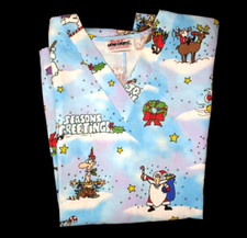 Jasco Uniforms Christmas Scrub Top M Blue Santa Snowman Reindeer Gifts