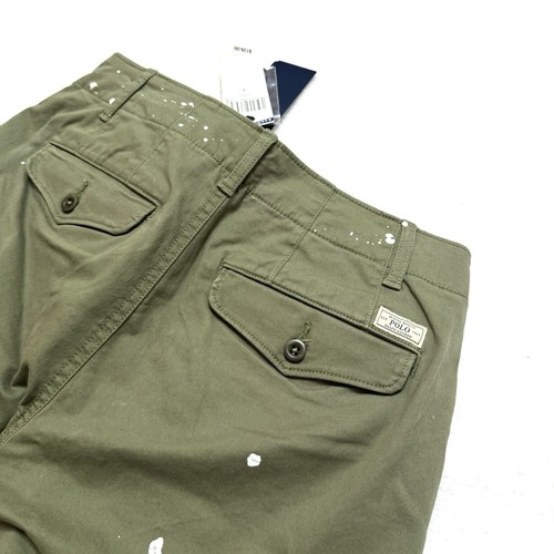 POLO RALPH LAUREN Wide Leg PAINT SPLATTER Cotton Cropped Army CHINO Pants Sz 2 - Picture 2 of 8