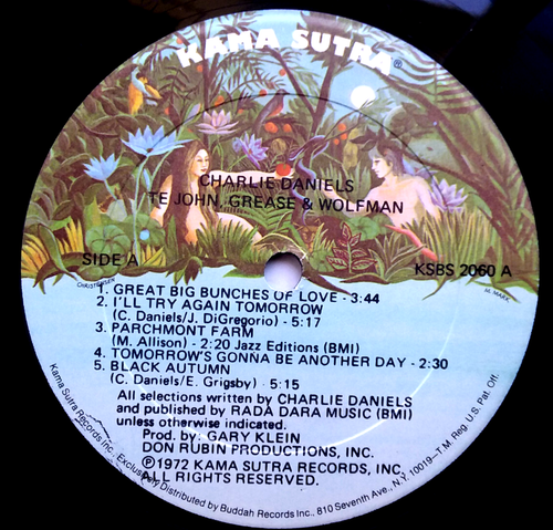CHARLIE DANIELS - Te John, Grease & Wolfman - LP 1972 Kama Sutra KSBS 2060 - Picture 4 of 6