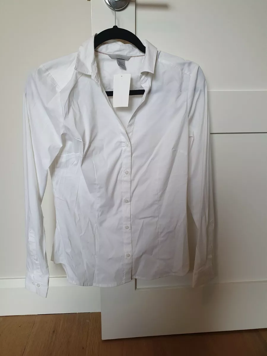 White Long Sleeve Button Up Blouse Work Shirt H M Size 6 eBay
