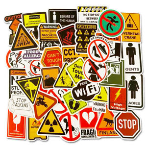 50 Pcs Warning Sign Stickers Decals for Laptop Luggage Skateboard Wall Graffiti