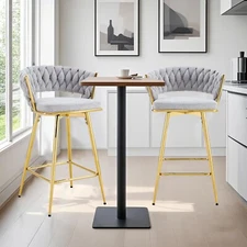 Set of 2 Swivel Bar Stool Counter Height Bar Chair Dining Chair with Metal Legs