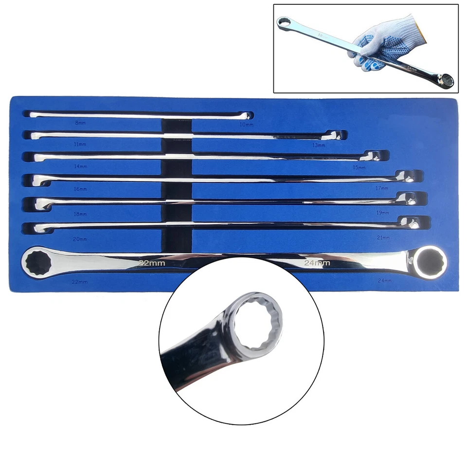 Craft-Equip 7 tlg. Doppel-Ringschlüssel-Satz Vielzahn extra lang 8-24mm KFZ