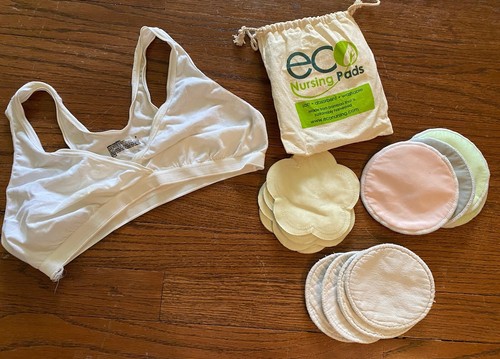 Reusable Washable Breastfeeding Nursing Pads 12 Eco & Medela White Nursing Bra M