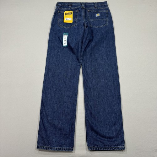 Carhartt Jeans Mens 33x34 Blue Lined Relaxed Straight Dark Wash Denim Workwear