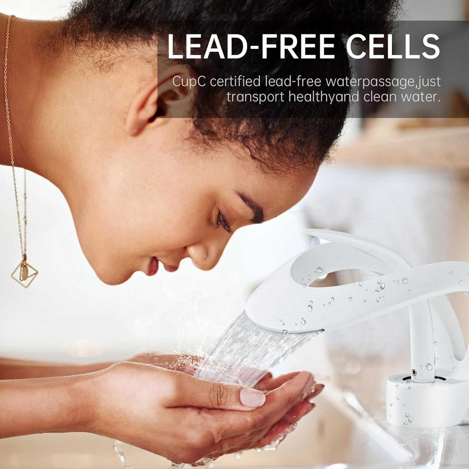 White Bathroom Sink Faucet Waterfall Vanity Basin Mixer Faucet Single ...