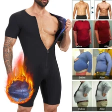 Mens Sauna Suit Full Body Shaper Heat Trapping Sweat Bodysuit Thigh Trimmer Gym
