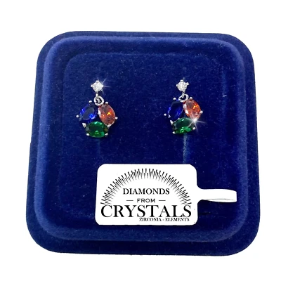 Boucles D'Oreilles Tris M / Couleur Femme Pl. or Blanc 18K Avec Cristaux Cz Sw - Photo 1/3