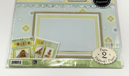 Sealed Set of 2 K&Company BUTTERBEAN BABY BOY 12" x 12" Premade Scrapbook Pages - Picture 3 of 10