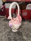 FENTON GLASS BASKET VASE HONOR COLLECTION HP SIGNED 1220/1950  VTG #4