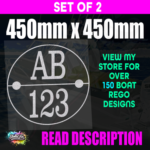 2x Round Custom Boat Rego Sticker Decals Set Vinyl Registration 450mm ...