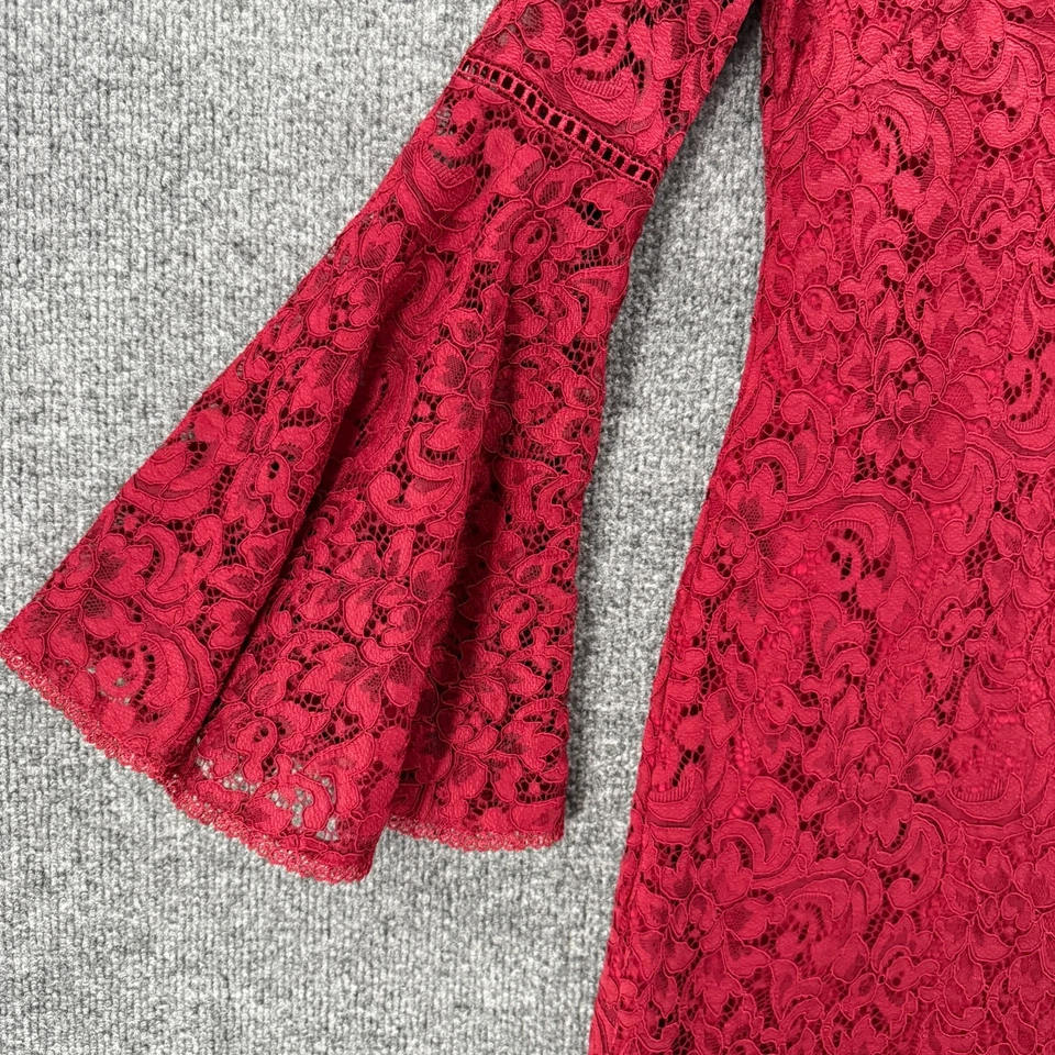 Vestido Casa Blanca Mercado Negro 10 Rojo Encaje Manga Campana Cuello en V Cóctel Fiesta Foto 3 de 4